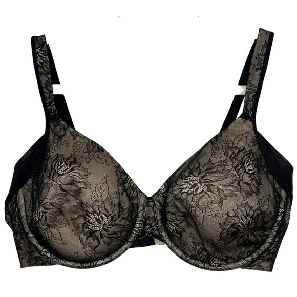 Bali 42D Black Beige Lace Floral Underwire Bra - Picture 1 of 16